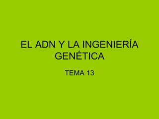 EL ADN Y LA INGENIERÍA
      GENÉTICA
        TEMA 13
 