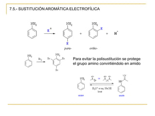 7.5.- SUSTITUCIÓN AROMÁTICA ELECTROFÍLICA




                            Para evitar la polisustitución se protege
                            el grupo amino convirtiéndolo en amido
 