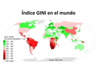 Índice GINI en el mundo
Fuente: ONU 2015
 