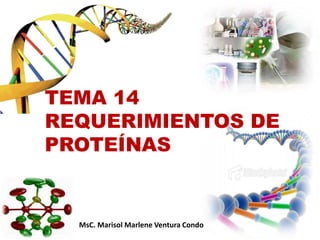 TEMA 14
REQUERIMIENTOS DE
PROTEÍNAS
MsC. Marisol Marlene Ventura Condo
 