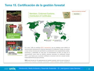 Título de la asignatura - Profesor de la asignatura 23
Gestión de la contaminación – Dr. José Ignacio López Sánchez
Introducción, Medio Ambiente y Desarrollo Sostenible – Dr. José Ignacio López Sánchez
Tema 15. Certificación de la gestión forestal
 
