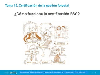 Título de la asignatura - Profesor de la asignatura 9
Gestión de la contaminación – Dr. José Ignacio López Sánchez
Introducción, Medio Ambiente y Desarrollo Sostenible – Dr. José Ignacio López Sánchez
Tema 15. Certificación de la gestión forestal
 