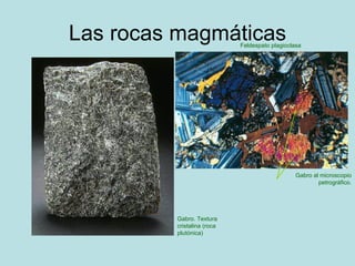 Las rocas magmáticas Feldespato plagioclasa  Gabro al microscopio petrográfico. Gabro. Textura cristalina (roca plutónica) 