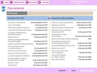 HISTORIA DE ESPAÑA
TEMA 17
RECURSOS INTERNETPRESENTACIÓN
Santillana
INICIO
SALIRSALIRANTERIORANTERIOR
Para comenzar
 