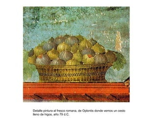 Detalle pintura al fresco romana, de Oplontis donde vemos un cesto
lleno de higos, año 79 d.C.
 