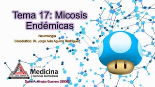 Tema 17: Micosis
Endémicas
Neumología
Catedrático: Dr. Jorge Iván Aguirre Rodríguez
Dafne A. Hinojos Guerrero 295062
 