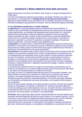 GEOGRAFÍA Y MEDIO AMBIENTE GEO2 MHR (2018-2019)
peligro de extinción (oso pardo, lince ibérico, foca monje) o en riesgo de...