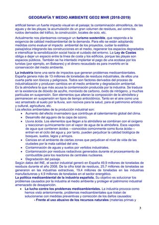 GEOGRAFÍA Y MEDIO AMBIENTE GEO2 MHR (2018-2019)
artificial tienen un fuerte impacto visual en el paisaje; la contaminación...