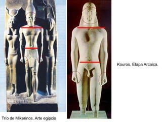 Kouros. Etapa Arcaica.
Trío de Mikerinos. Arte egipcio
 
