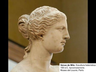 Venus de Milo. Escultura helenística
100 a.C. Aproximadamente.
Museo del Louvre, París
 