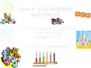C. E . I . P . MAESTRO JUAN DE ÁVILA 5º DE PRIMARIA CURSO 2011/12 María Belén González Alberca Tema 1: “LOS NÚMEROS NATURALES