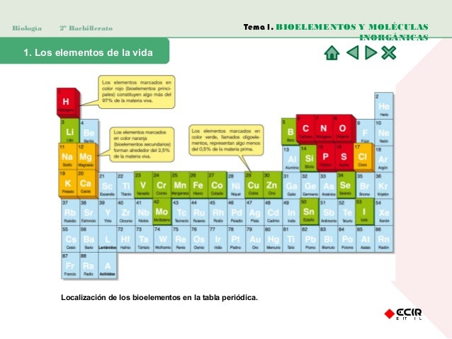 Resultado de imagen para tabla de los bioelementos