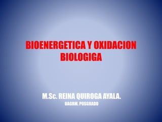 BIOENERGETICA Y OXIDACION
BIOLOGIGA
M.Sc. REINA QUIROGA AYALA.
UAGRM. POSGRADO
 