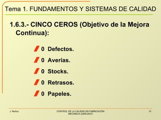 1.6.3.- CINCO CEROS (Objetivo de la Mejora Continua): 0  Defectos. 0  Averías. 0  Stocks. 0  Retrasos. 0  Papeles. 
