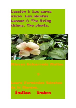 Lección 1: Los seres
vivos. Las plantas.
Lesson 1: The living
things. The plants.




Nieves Calcerrada Molina

            y

Laura Fernández Sánchez
de la Morena.
 Índice     Index
 