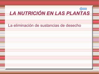 LA NUTRICIÓN EN LAS PLANTAS La eliminación de sustancias de desecho