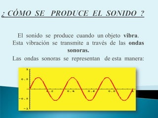 ¿ CÓMO  SE   PRODUCE  EL  SONIDO  ?<br />El  sonido  se  produce  cuando  un objeto  vibra.  Esta  vibración  se  transmit...