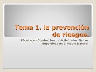 Tema 1. la prevención
de riesgos.
Técnico en Conducción de Actividades Físico-
deportivas en el Medio Natural
 