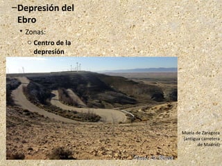 –Depresión del
Ebro
 Zonas:
o Centro de la
depresión
Muela de Zaragoza
(antigua carretera
de Madrid)
 