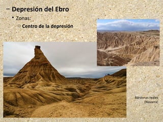 – Depresión del Ebro
 Zonas:
o Centro de la depresión
Bárdenas reales
(Navarra)
 