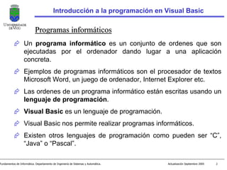 Tema 1 introduccion a la programacion en visual basic | PDF