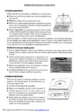 MEDIDA DEMASAS: LA BALANZA 
PDF created with pdfFactory Pro trial version www.pdffactory.com 
 
