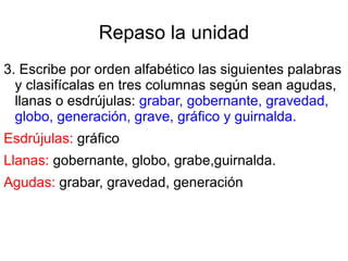 Esdrujulas :  tienen la sílaba tónica en el antepenúltimo lugar. Ejemplo:Córdoba. 