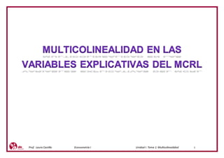 Prof. Laura Castillo Econometría I Unidad I. Tema 1: Multicolinealidad 1
 