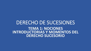 DERECHO DE SUCESIONES
TEMA 1: NOCIONES
INTRODUCTORIAS Y MOMENTOS DEL
DERECHO SUCESORIO
 