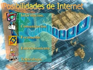 Información.
Comunicación
Formación
Entretenimiento
Teletrabajo.
 