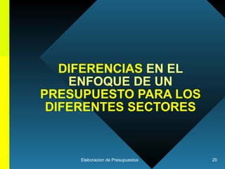 DIFERENCIAS  EN EL ENFOQUE DE UN  PRESUPUESTO PARA LOS DIFERENTES SECTORES 