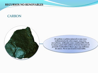 CARBON
RECURSOS NO RENOVABLESRECURSOS NO RENOVABLES
 