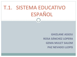 GHIZLANE ASSOU
ROSA SÁNCHEZ LOPERA
GEMA MULET SALOM
PAZ NEVADO LLOPIS
T.1. SISTEMA EDUCATIVO
ESPAÑOL
 