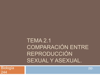 Tema 2.1 comparación entre reproducción sexual y asexual. Biología                                                                          pp. 244 
