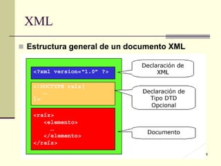 XML
 Estructura general de un documento XML




                                           8
 