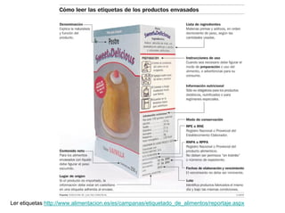 Ler etiquetas http://www.alimentacion.es/es/campanas/etiquetado_de_alimentos/reportaje.aspx
 