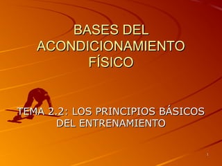 BASES DEL
ACONDICIONAMIENTO
FÍSICO

TEMA 2.2: LOS PRINCIPIOS BÁSICOS
DEL ENTRENAMIENTO
1

 