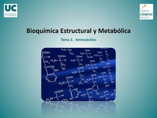 Tema	
  2.	
  	
  Aminoácidos	
  
Bioquímica	
  Estructural	
  y	
  Metabólica	
  
 