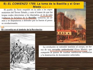B) EL COMIENZO 1789. La toma de la Bastilla y el Gran
Miedo PP.26 Y 27
 