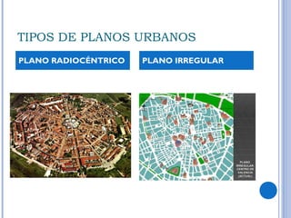 TIPOS DE PLANOS URBANOS
PLANO RADIOCÉNTRICO PLANO IRREGULAR
 