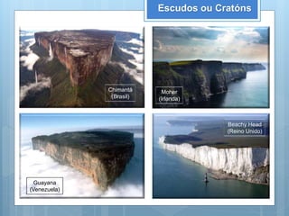 Escudos ou Cratóns
Chimantá
(Brasil)
Moher
(Irlanda)
Guayana
(Venezuela)
Beachy Head
(Reino Unido)
 
