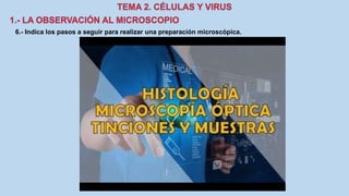 6.- Indica los pasos a seguir para realizar una preparación microscópica.
 
