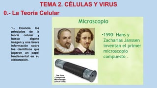 1.- Enuncia los
principios de la
teoría celular y
busca alguna
imagen y una breve
información sobre
los científicos que
jugaron un papel
fundamental en su
elaboración.
 