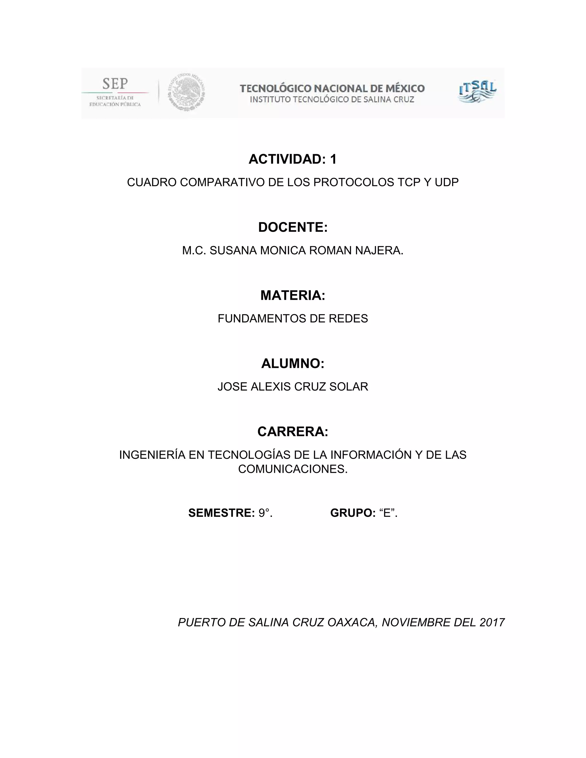 Tabla comparativa entre los protocolos tcp y udp | PDF