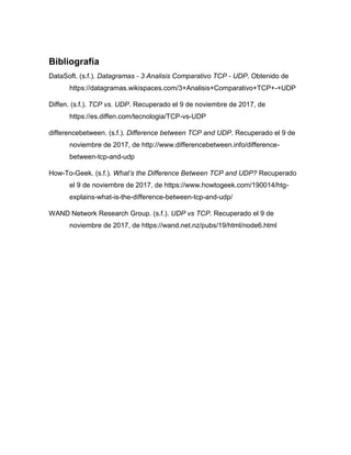 Tabla comparativa entre los protocolos tcp y udp | PDF