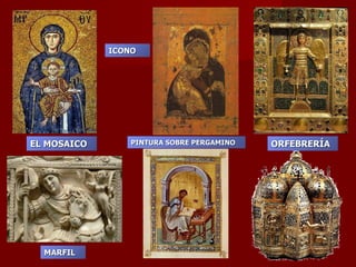 EL MOSAICO ORFEBRERÍA MARFIL PINTURA SOBRE PERGAMINO ICONO 