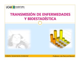 TRANSMISIÓN DE ENFERMEDADES
Y BIOESTADÍSTICAY BIOESTADÍSTICA
Profesora: Lila Parra de ReverolCátedra: Saneamiento Ambiental
 