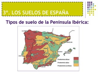 3º. LOS SUELOS DE ESPAÑA  Tipos de suelo de la Península Ibérica: 