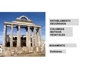 ORDEN  CORINTIO Estilobato COLUMNAS MOTIVOS VEGETALES ENTABLAMENTO  DECORADOS BASAMENTO 