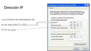 Dirección IP
Los números de ordenadores de
la red está entre 2 y 255.
Nº IP no varía
 